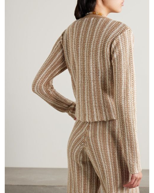 The Elder Statesman Natural Nora Lite Striped Crocheted Cotton Cardigan