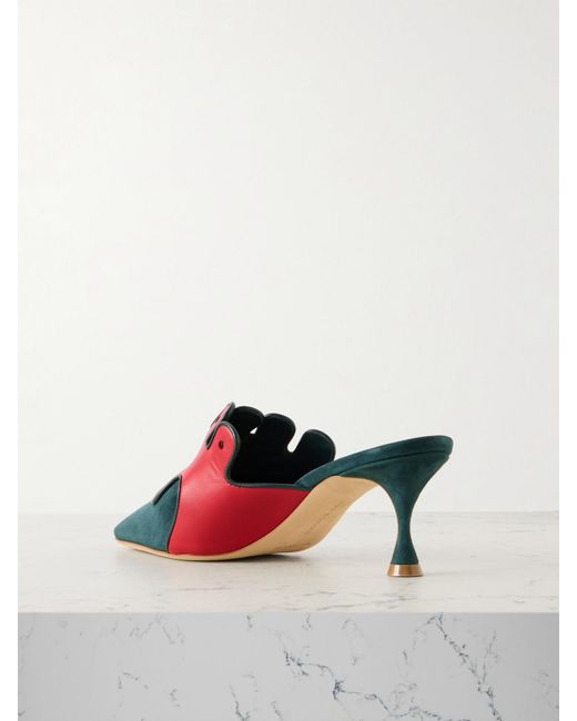 Manolo Blahnik Red Tapansa 50 Mules Aus Veloursleder Mit Lederbesatz