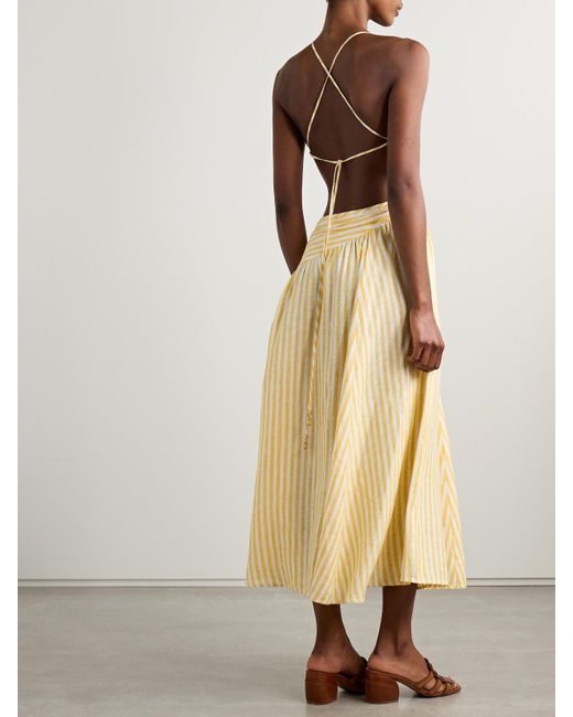 Robe Midi En Lin À Rayures, Fronces Et Découpe Cascadian Zimmermann en coloris White