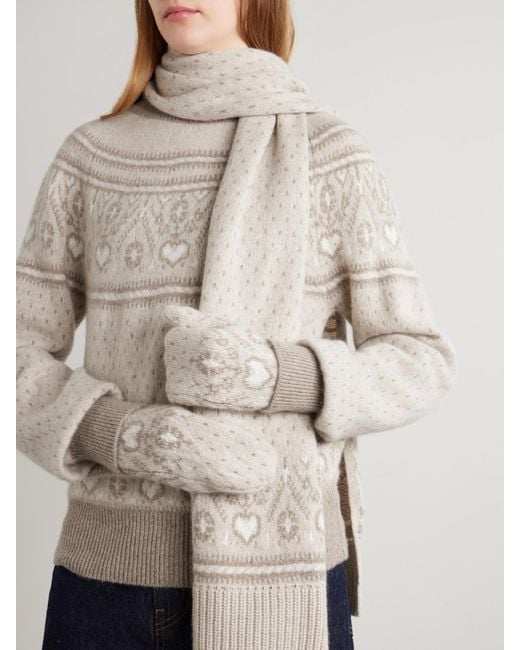 Khaite White Christel Fair Isle Cashmere Mittens