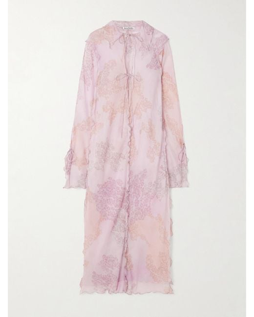 Acne Pink Ruffled Printed Cotton And Silk-Blend Chiffon Maxi Dress