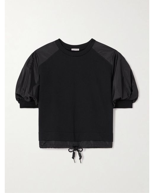 Moncler Black Oberteil Aus Baumwoll-Jersey Mit Shell-Besätzen Und Applikation