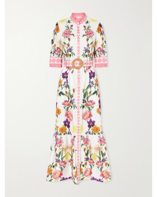 Borgo De Nor White Marni Floral-Print Cotton Midi Dress