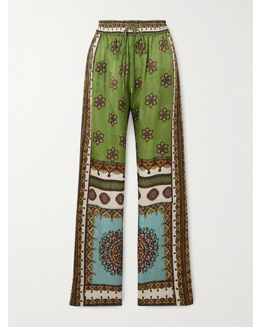 ALÉMAIS Green Contina Printed Jacquard Wide-Leg Pants