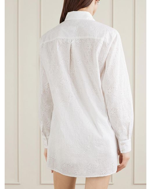 Loretta Caponi White Arabelle Pleated Broderie Anglaise Cotton Shirt
