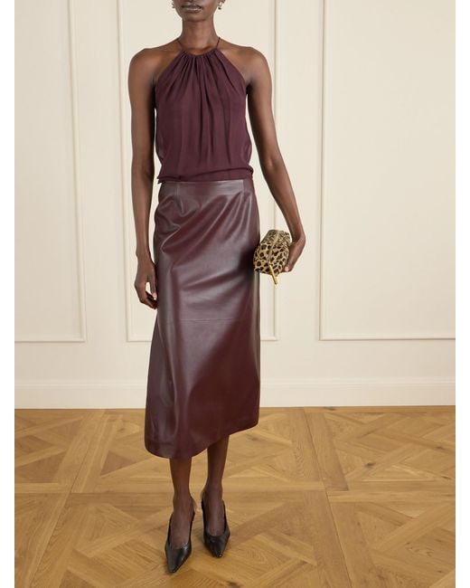 Veronica de Piante Purple Gisele Paneled Leather Midi Skirt