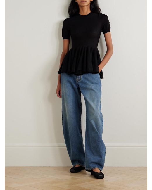 Alaïa Black Wool Peplum Top