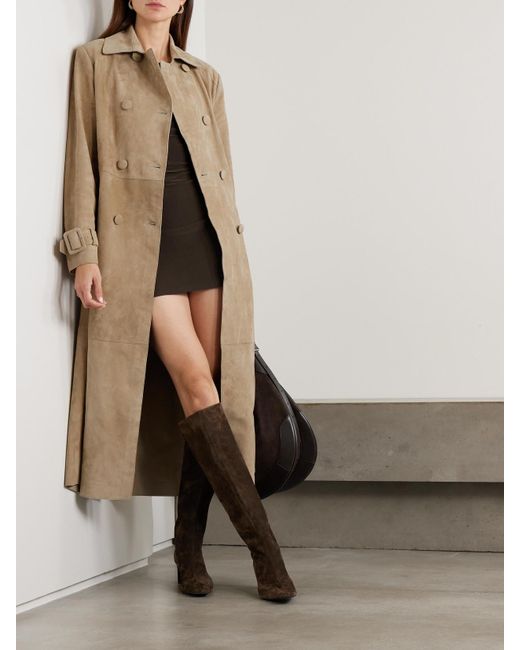 Nour Hammour Natural Tate Belted Suede Trench Coat