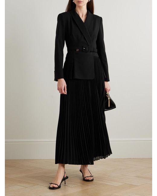 Jonathan Simkhai Black Alexandra Belted Pleated Crepe Midi Dress