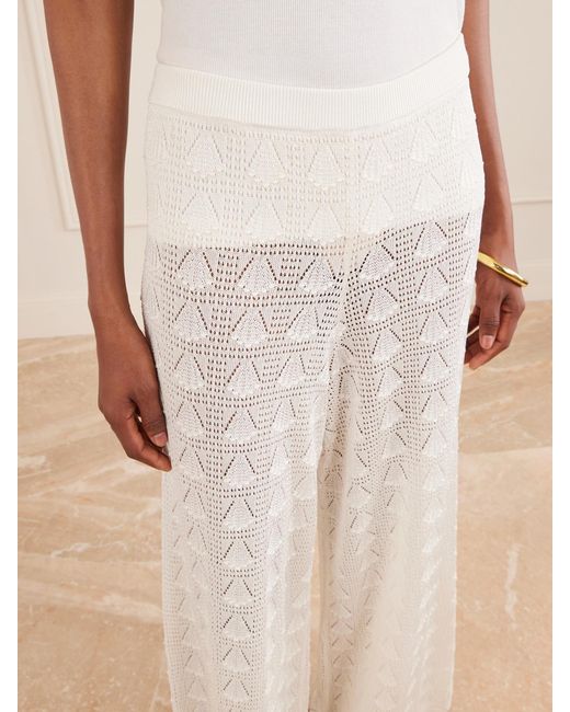 Loulou de Saison White Egeo Pointelle-Knit Wide-Leg Pants