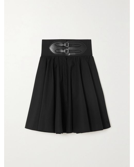 Alaïa Black Archetypes Belted Leather-Trimmed Cotton-Poplin Skirt