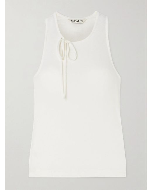 S.S.Daley White Cochrane Tie-Detailed Ribbed Lyocell-Blend Jersey Tank