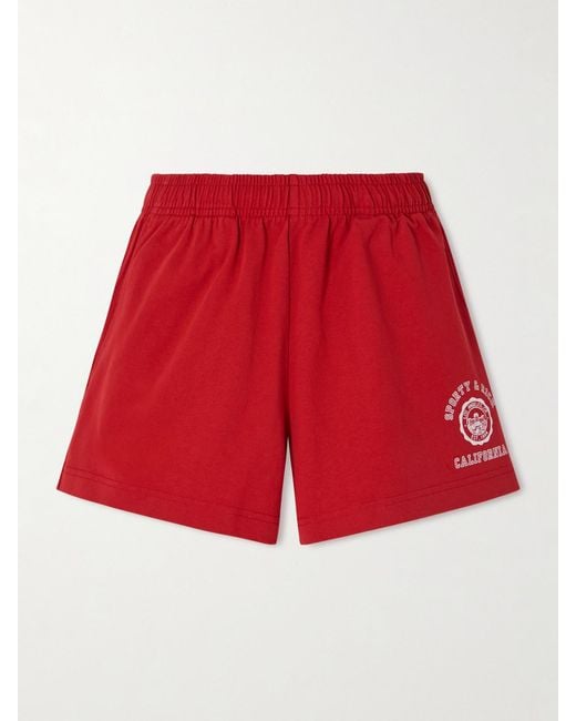 Sporty & Rich Red California Printed Cotton-Jersey Shorts