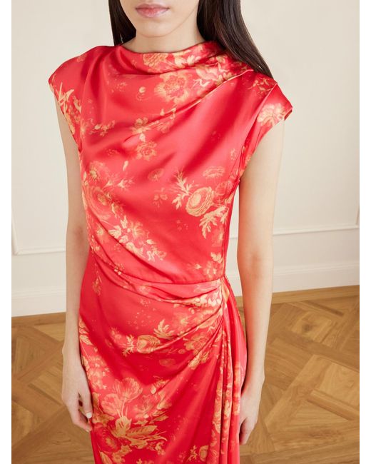 Erdem Red Floral-Print Duchesse Satin Gown