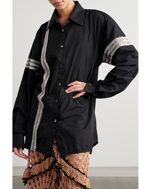 DIOTIMA Blue Winston Crochet-Trimmed Cotton-Poplin Shirt