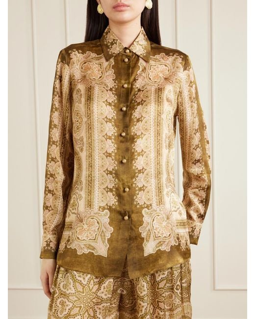 Zimmermann Metallic Luna Printed Silk-Satin Shirt