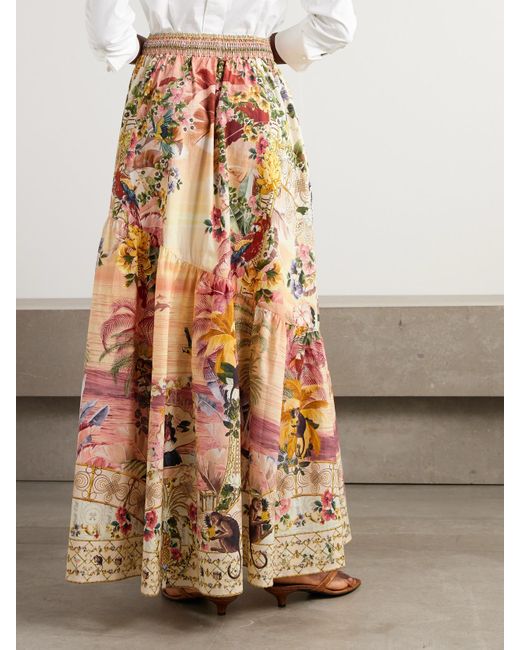 Camilla White The Lotus Crystal-Embellished Printed Linen Maxi Skirt