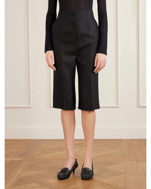 Khaite Black Raelle Wool And Silk-Blend Straight-Leg Shorts