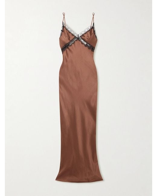 Kiki de Montparnasse White Lace-Trimmed Silk-Satin Maxi Dress