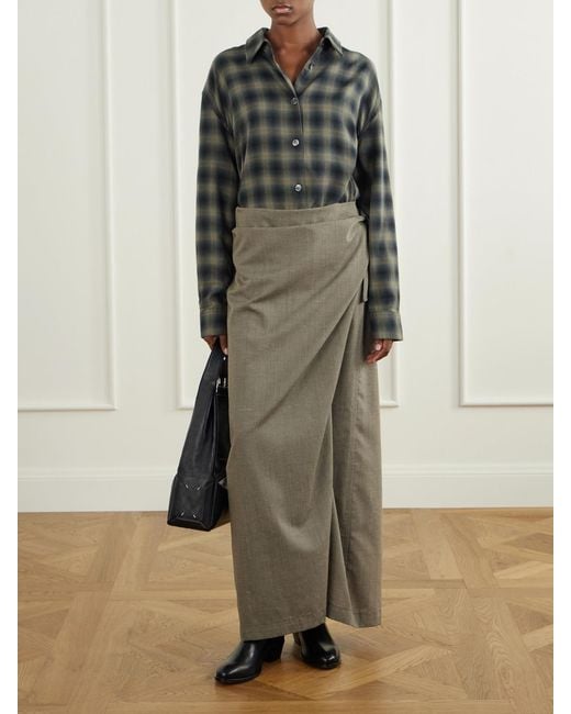 Our Legacy Green Twisted Shirt Check Cotton And Wool-Blend Wrap Maxi Dress