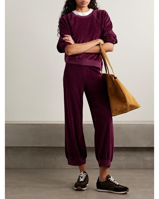 Suzie Kondi Purple Tosk Cropped Cotton-Blend Velour Track Pants