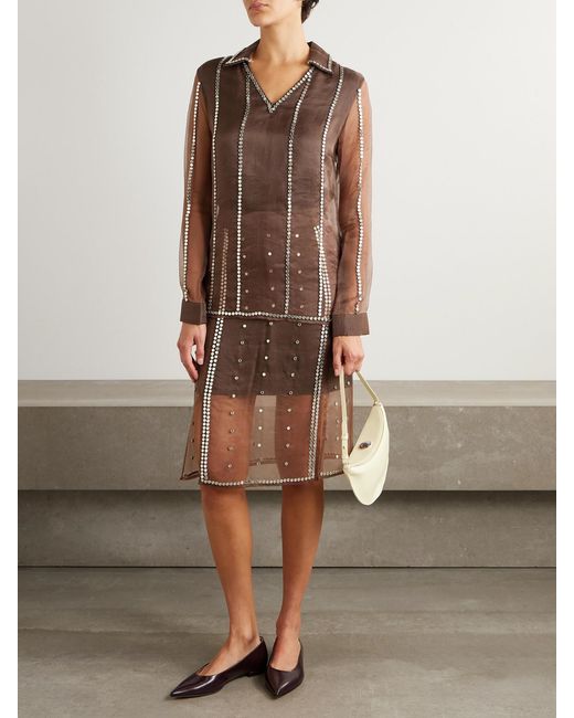 Wales Bonner Brown Presence Studded Organza Blouse