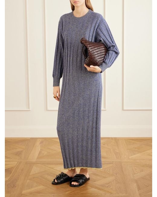 The Elder Statesman Blue Ribbed Cashmere Maxi Dress