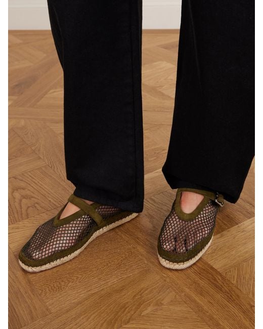 Alaïa Green Suede-Trimmed Mesh Espadrilles