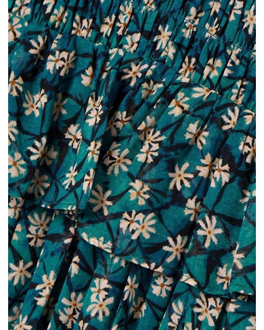 Robe Midi En Crêpe De Chine De Soie À Imprimé Fleuri Et À Smocks Adeline Ulla Johnson en coloris Green