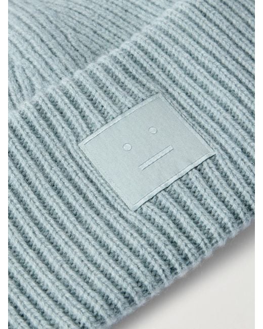 Acne Blue Appliquéd Ribbed Wool And Yak Hair-Blend Beanie