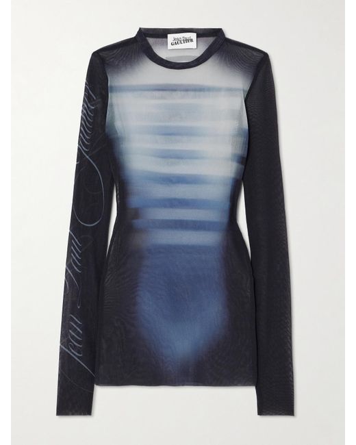 Jean Paul Gaultier Blue Trompe L'Oeil Printed Mesh Top
