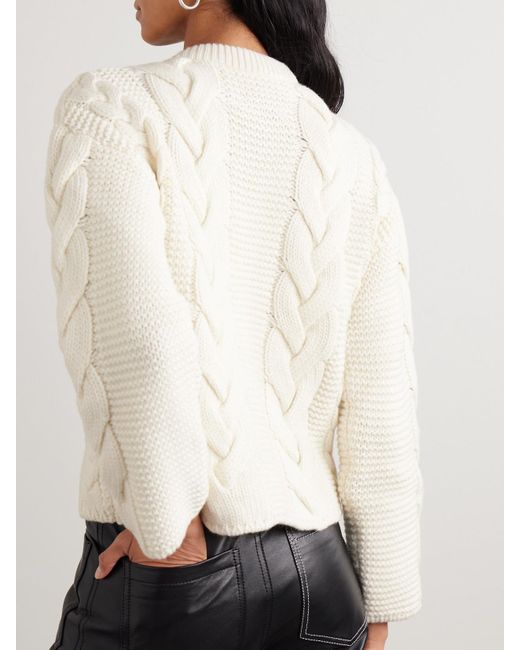 LaDoubleJ Natural Icon Portrait Crystal-Embellished Cable-Knit Wool-Blend Cardigan