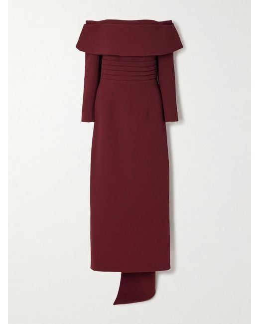 Emilia Wickstead Derika Off-The-Shoulder Pleated Textured-Crepe Gown