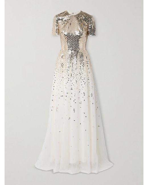 Georges Hobeika White Sequin-Embellished Tulle Gown