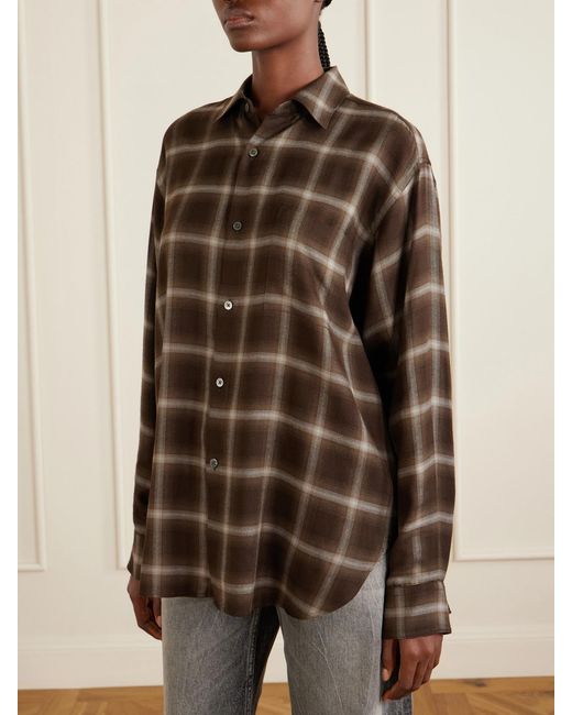 Ssstein Brown Checked Lyocell-Blend Gauze Shirt