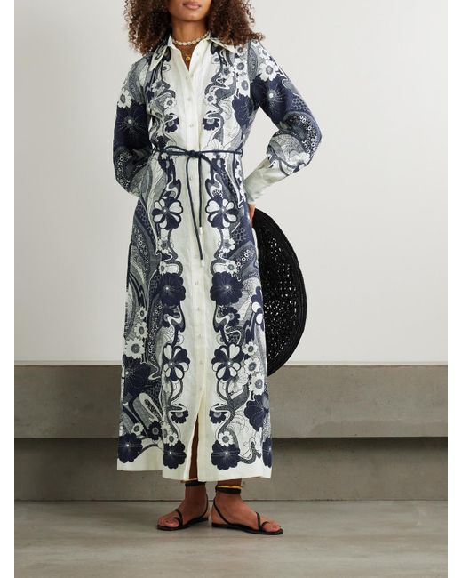 Robe-Chemise Longue En Gaze De Lin Imprimée À Ceinture Mickey ALÉMAIS en coloris Blue
