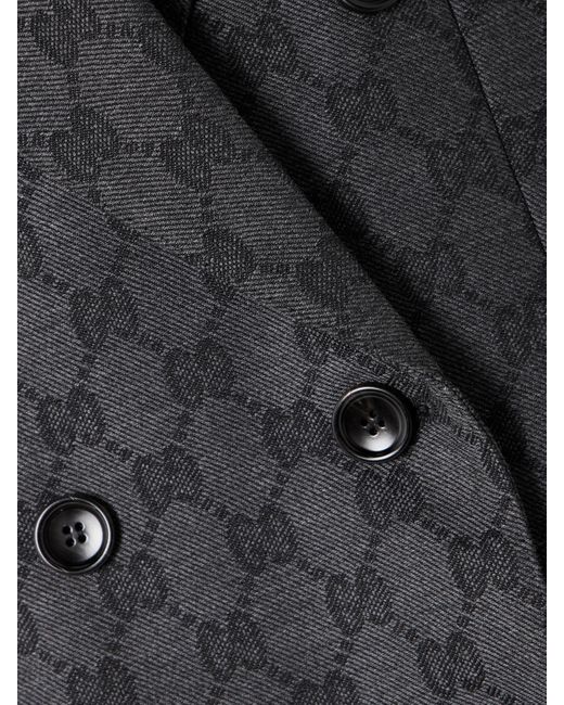 Gucci Black Double-Breasted Wool-Jacquard Blazer