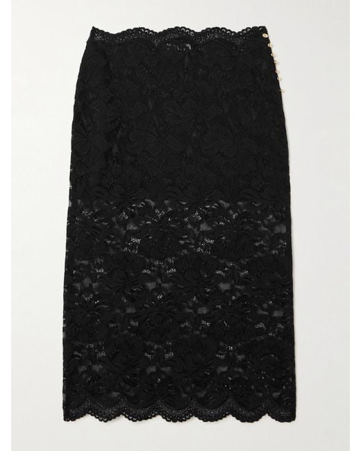 Rabanne Black Midirock Aus Spitze Mit Wellenkante
