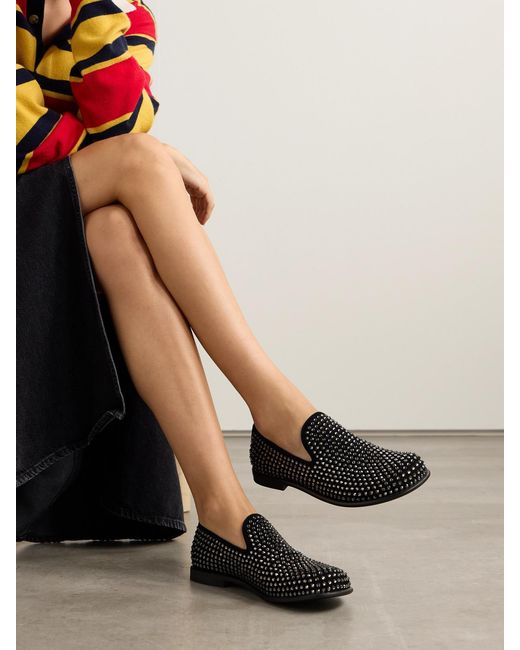 J.W. Anderson Black Crystal-Embellished Suede Loafers