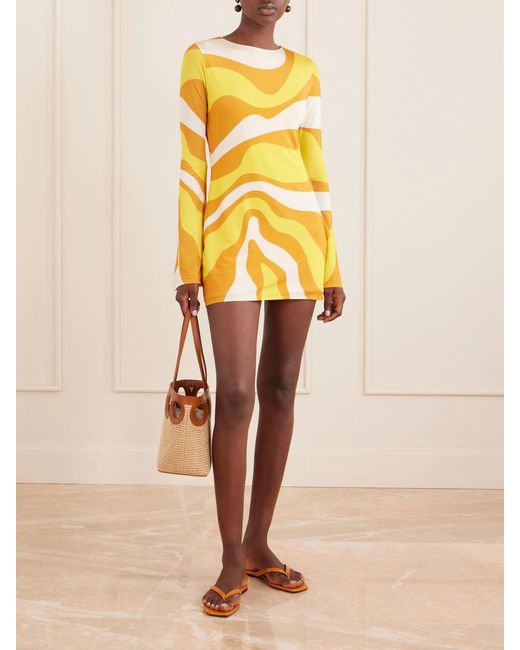 Cala De La Cruz Yellow Maisha Printed Jersey Mini Dress