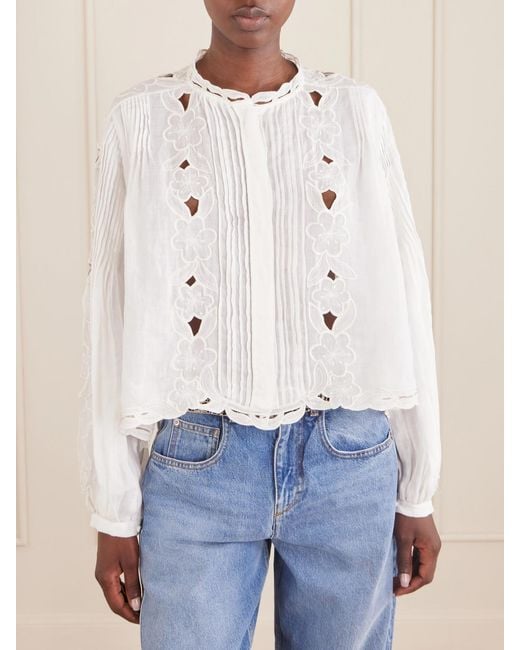 Isabel Marant White Rubra Embroidered Ramie Blouse
