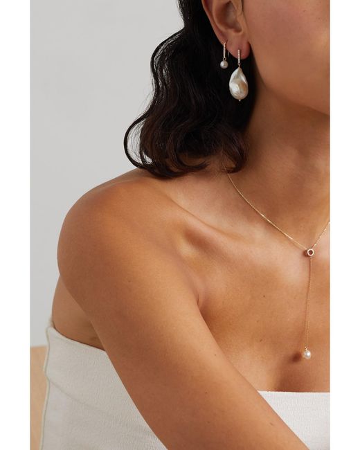 Mateo Metallic 14-Karat, Pearl And Diamond Earrings