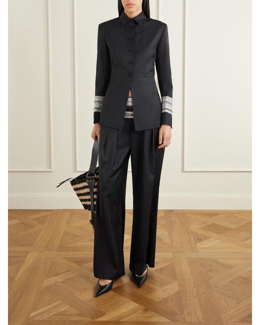 Abadia Black Sadu Grosgrain-Trimmed Wool-Blend Twill Tapered Pants