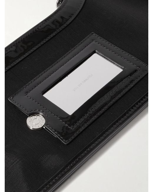 Acne White Embellished Patent Leather-Trimmed Mesh Shoulder Bag