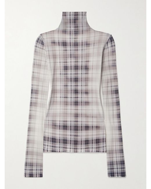 Acne Gray Checked Stretch-Jersey Turtleneck Top