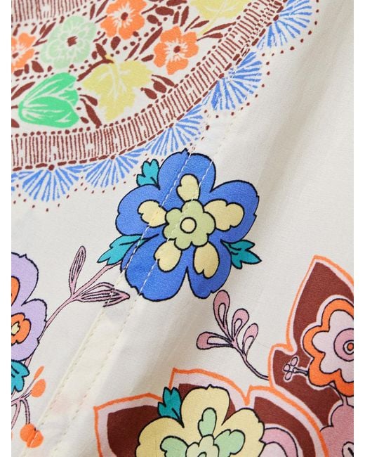Etro White Midikleid Aus Popeline Aus Einer Baumwollmischung Mit Blumenprint Und Raffungen