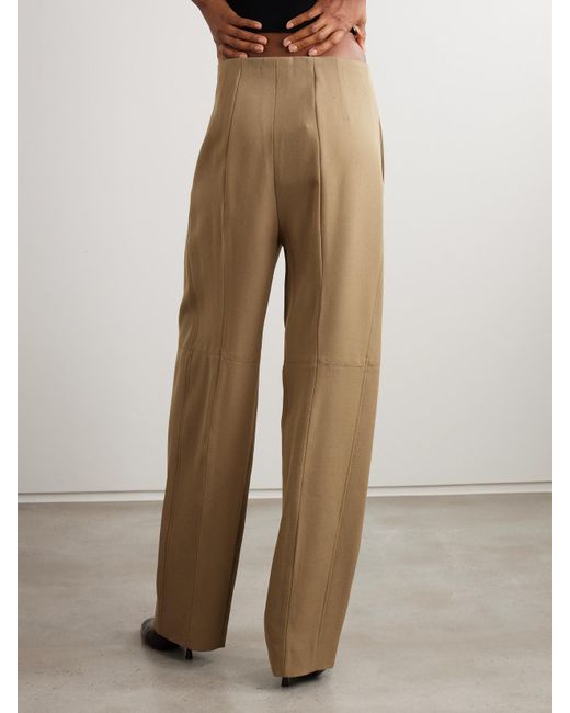Victoria Beckham Natural Wool-Drill Wide-Leg Pants