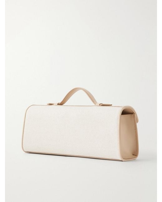 SAVETTE Natural Slim Symmetry Canvas Leather-Trimmed Clutch