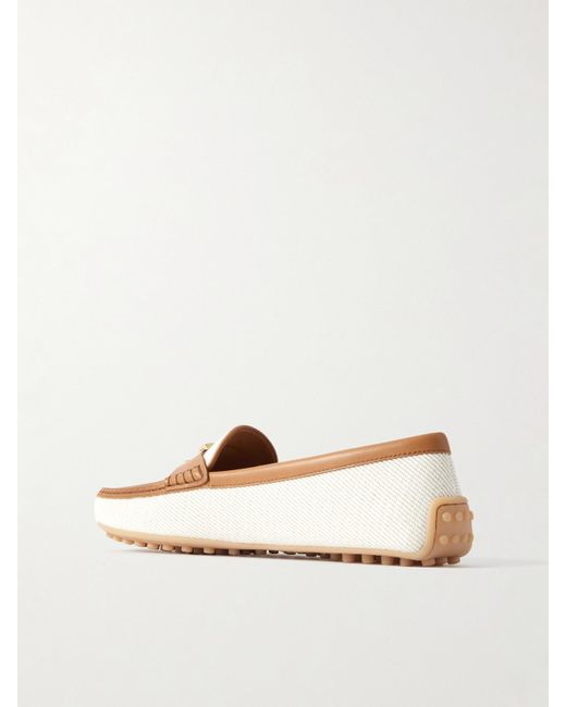 Tod's Natural Gomma 10L Loafers Aus Canvas Mit Lederbesätzen
