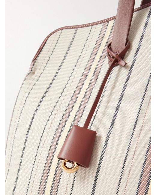 Loro Piana Natural Laguna Leather-Trimmed Striped Canvas Tote